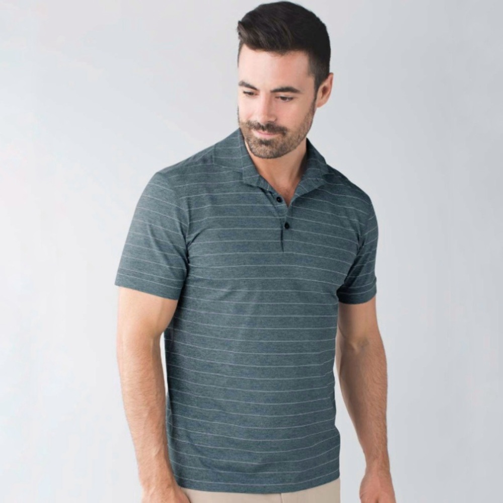 Lululemon Propel Polo Mens Size XXL Striped Heather Blue Performance Golf Casual